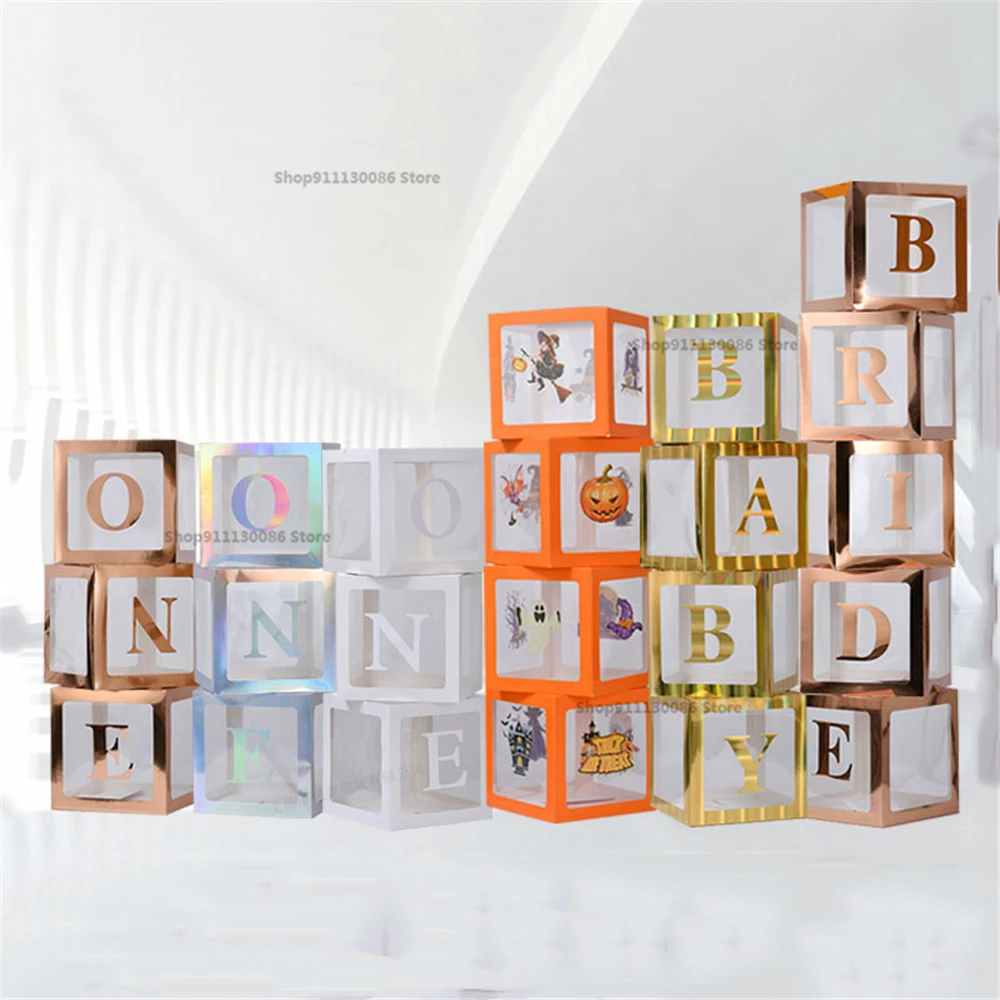

30cm Colorful A-Z Letter Transparent Name Box Baby Shower Girl Boy Gift Box One Birthday Party Decor Kids Baby Shower Party