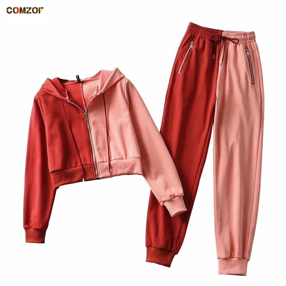 

Personality Women Short Hoodie+Sweatpants 2021 Spring Autumn 2 Piece Set Zipper Streetwear Clothing Suits Dresy Damskie