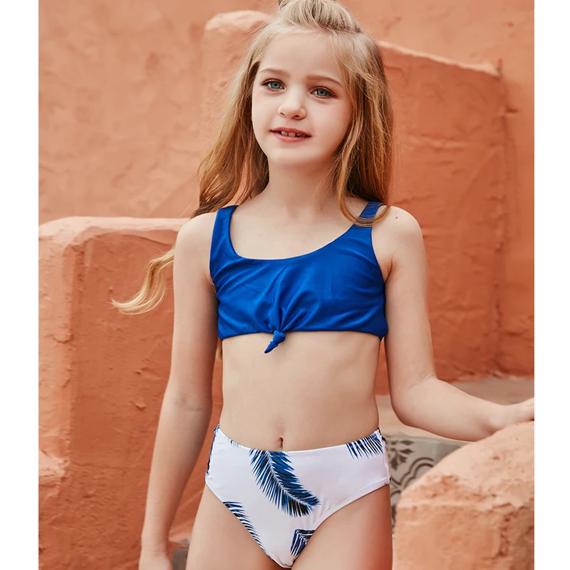 

2021 New Bikinis Kids Swimsuit Summer Vintage Bathing Suits Blue Bikini Set Comfortable Beachwear 130-160