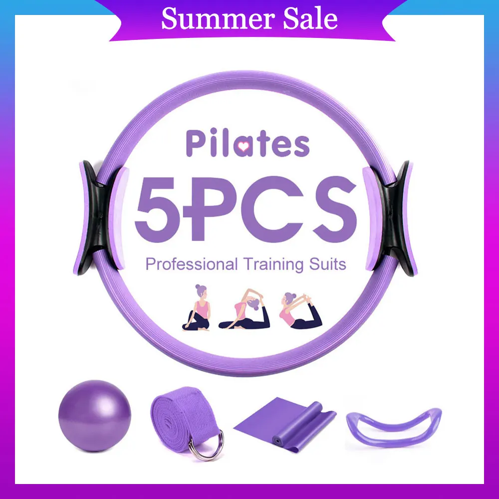 5PCS Yoga обруч для пилатеса йоги мяч волшебное кольцо Йога блок эластичная полоска