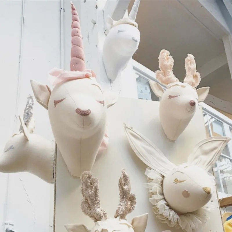 Милые настенные Подвески с головой оленя единорога слона мягкие животного