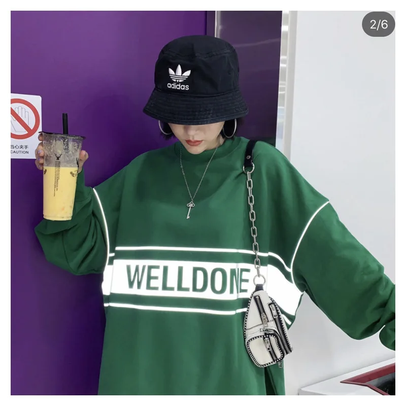 

Spring 2020 new welldone pink Hoodie men's reflective letter printing loose long sleeve Hoodie women's wear korean hoodie