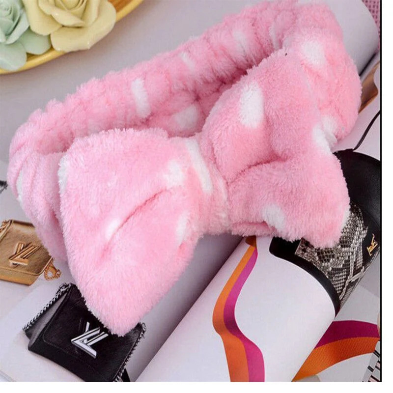 Милая Женская Мягкая повязка на голову в горошек полоску для душа ободок волос