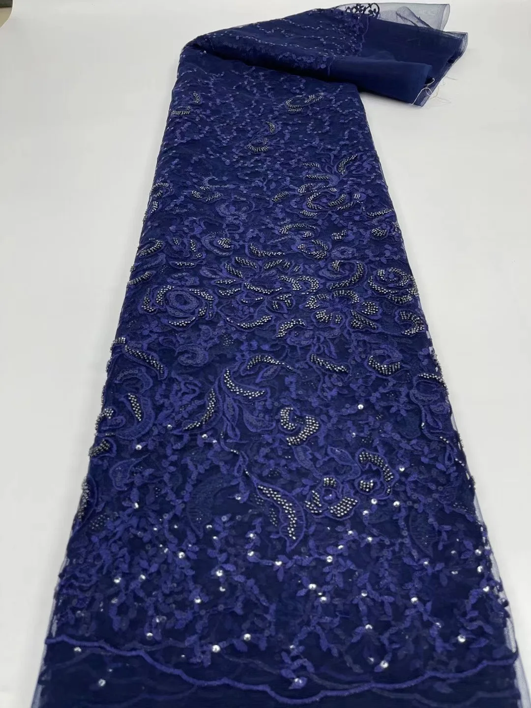 

Темно-синяя кружевная ткань, африканская вышивка, Тюлевая сетчатая кружевная ткань, 2021, высокое качество, французский молочный шелк, кружев...