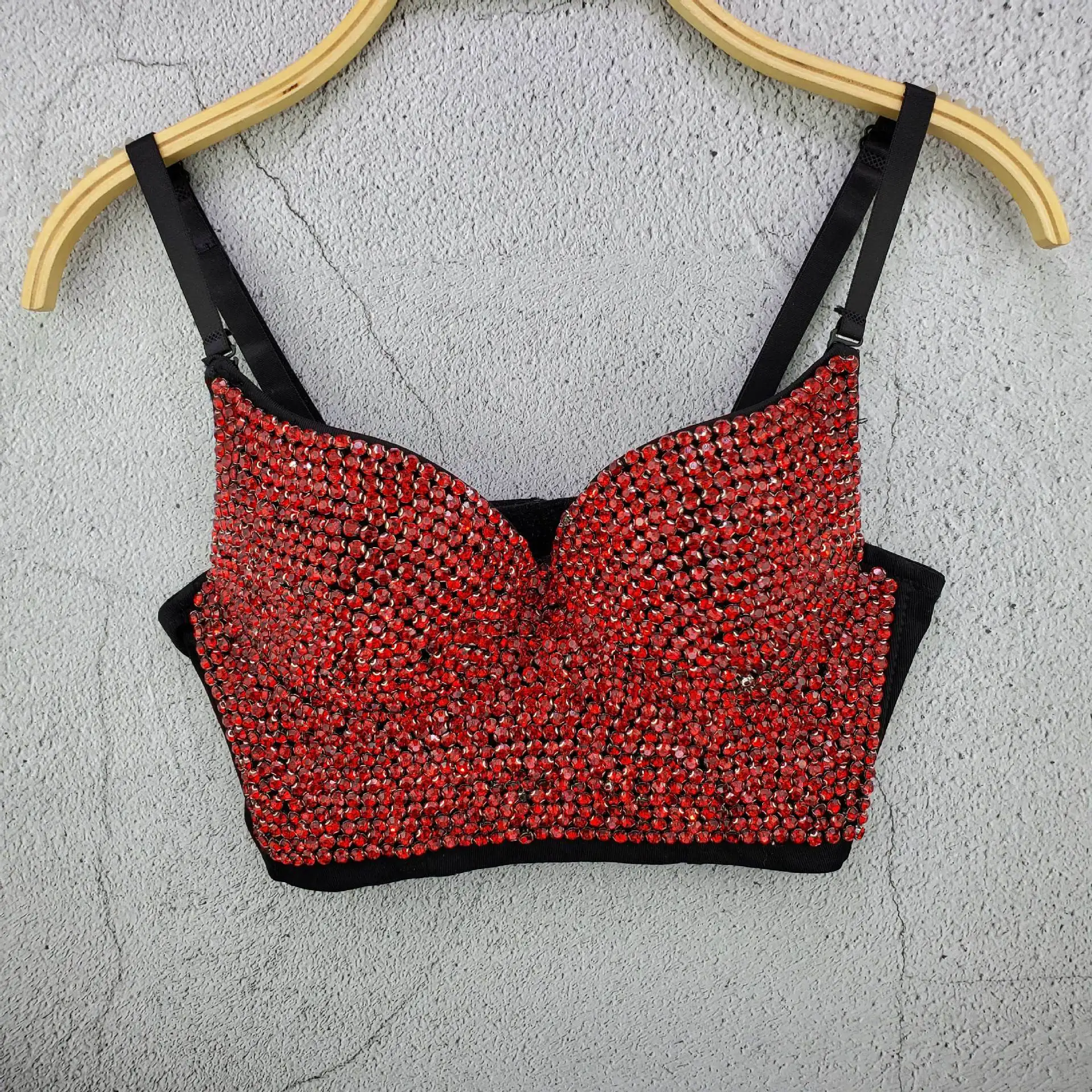 8 Colors Women High Street Beading Diamonds Top Party Club Stage Arena Spaghetti Strap Short Designer Fashion Sparkly Camis