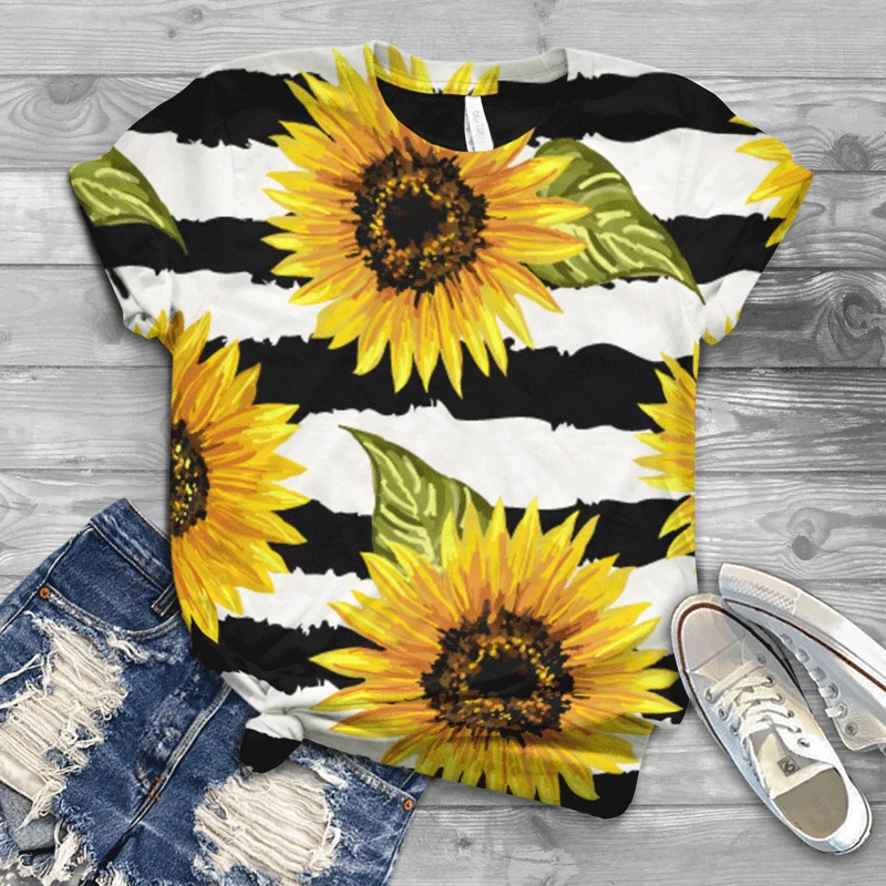 

2020 new hot sale fashionable comfortable loose short-sleeved summer 3DT shirt printing couple T-shirt sunflower streetwear