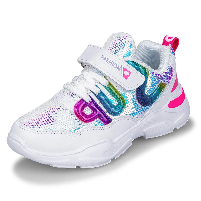 

Детские кроссовки, дышащая обувь для бега с блестками, на мягкой нескользящей подошве, повседневная обувь для мальчиков и девочек