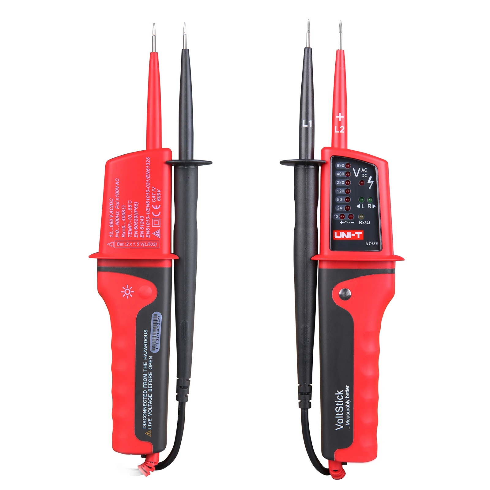 

UNI-T UT15B/UT15C чувствительная к напряжению электрическая компактная ручка IP65 водонепроницаемая Трехфазная фазовая индикация переменного тока