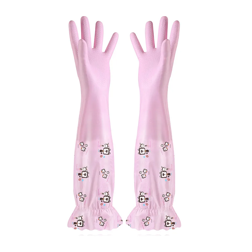 

1 Pair Kitchen Elastic Cleaning Gloves Long Sleeves with Velvet Warm Gloves Household Waterproof Dishwashing Gloves Cleaning^30