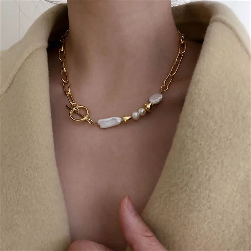 Ожерелье с круглой пряжкой женское металлическое ожерелье жемчугом