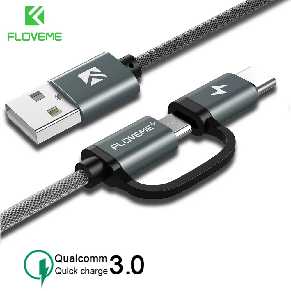 FLOVEME-Cable USB tipo C QC3.0 para móvil, Cable Micro USB 2 en...