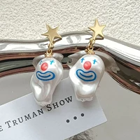 925 silver irregular baroque clown pearl star earrings for women painted funny circus fashion jewelry accessories wholesale