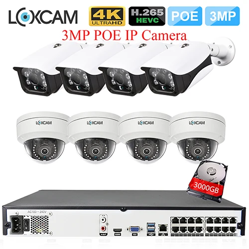 LOXCAM H.265+ 16ch nvr система 16CH 5MP POE NVR комплект 48 В 3MP вход/Открытый Антивандальный безопасности ip-камера Onvif видеонаблюдение 4K - Цвет: 16CH NVR x 8 Camera
