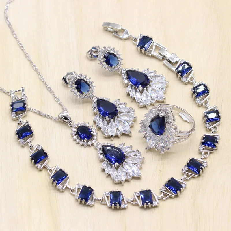 4 шт. комплект из колье серёг и кольца серебра 925 пробы|Ювелирные наборы| |