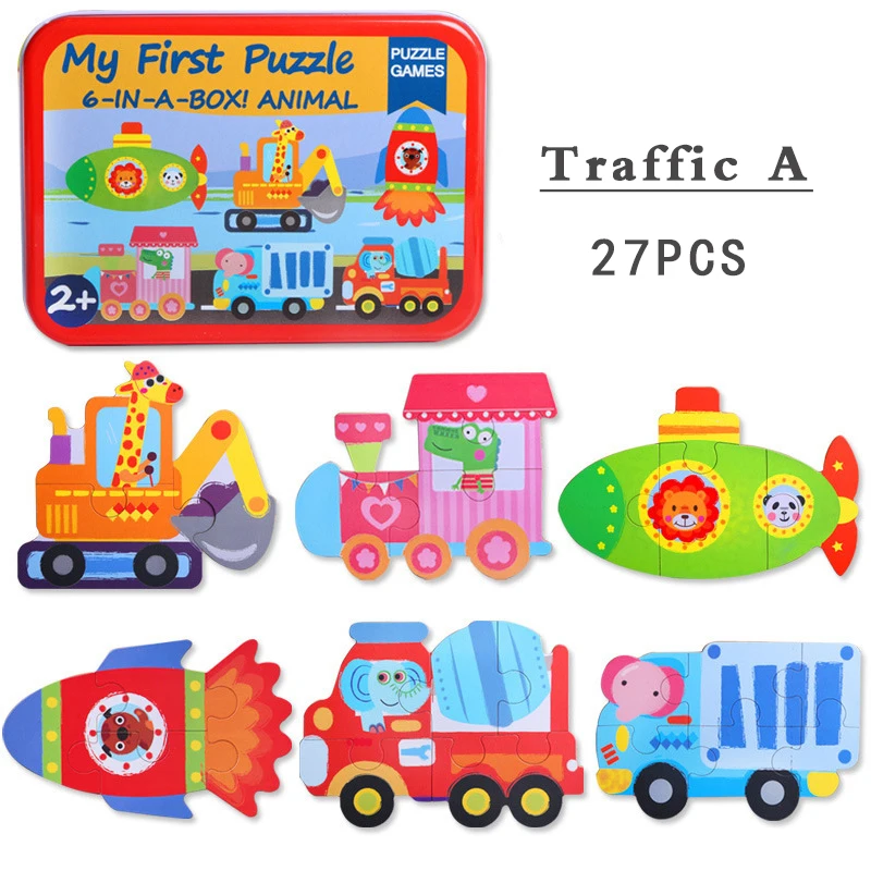 27PCS traffic A Новое поступление, детские игрушки, обучающая головоломка для раннего старта, когнитивные карточки, автомобильный/Фруктовый/Животный/спасательный набор, парная головоломка, подарок для ребенка - Цвет: 27PCS traffic A