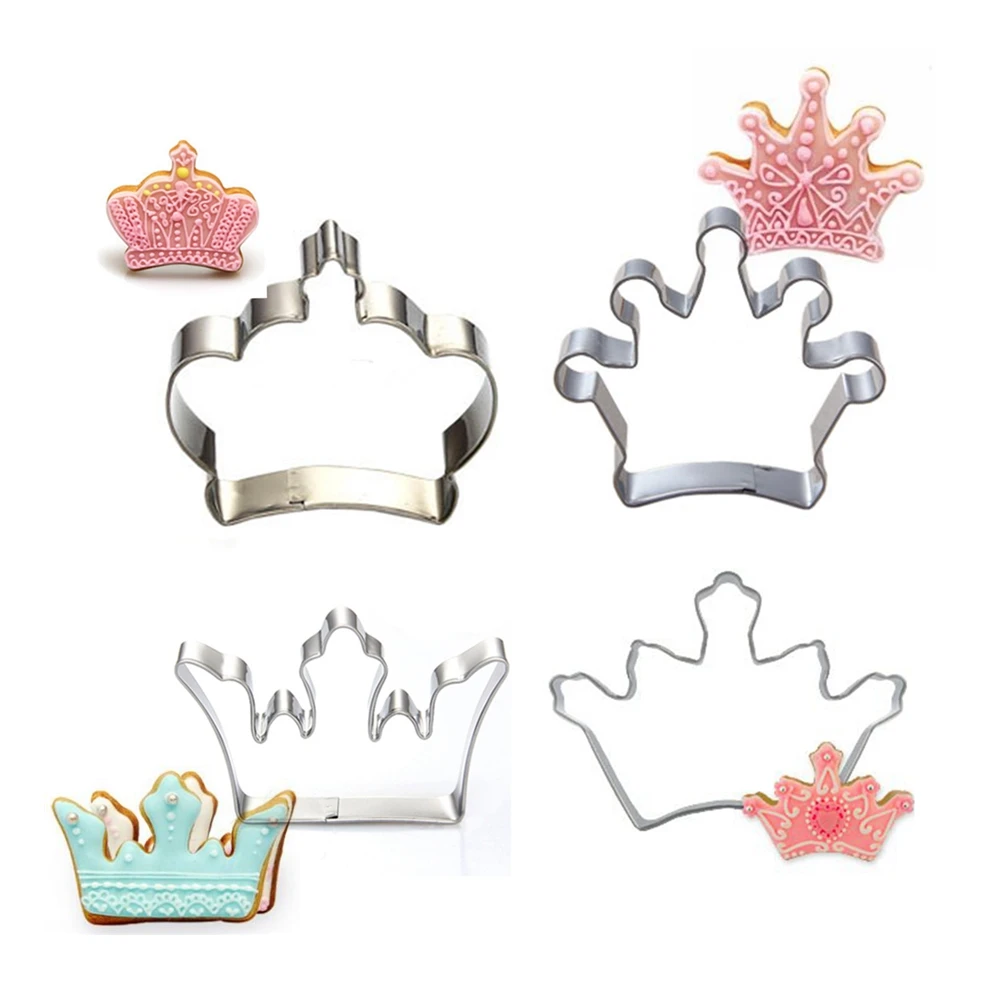 4pcs Crown Cookies Mold Cutter Stainless Steel 3D Biscuit Press Fondant Moldes Fondant Baking & Pastry Tools Kitchen Utensils