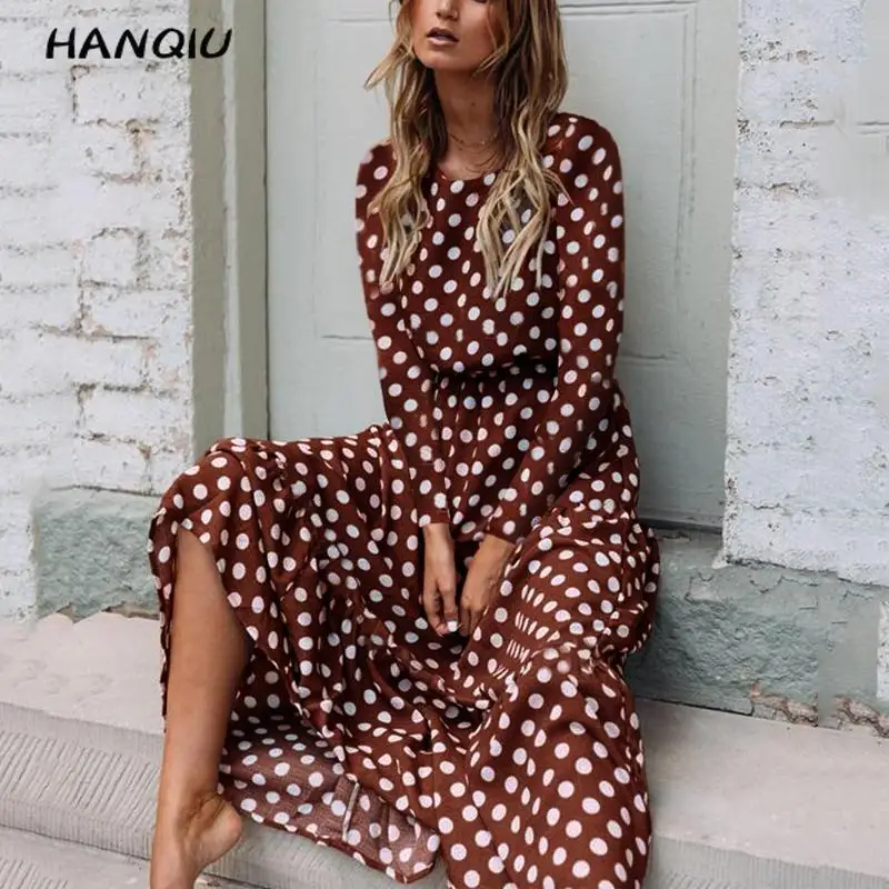2019 винтажное платье в горошек женское осеннее корейское повседневное пляжное с