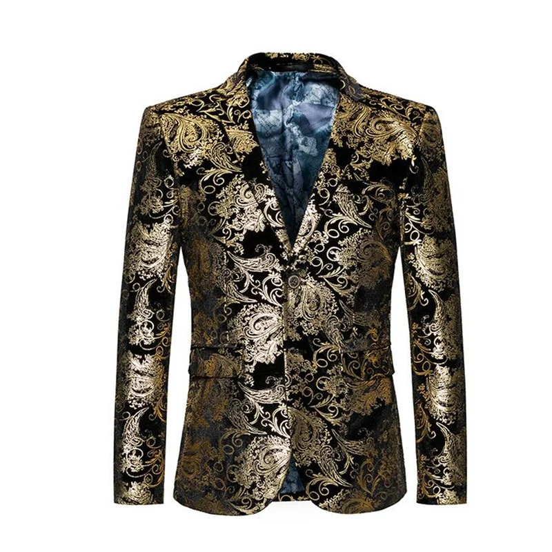 New men's suits korean youth fashion casual gilding printing slim two-button single blazer костюм мужской классика anzug herren