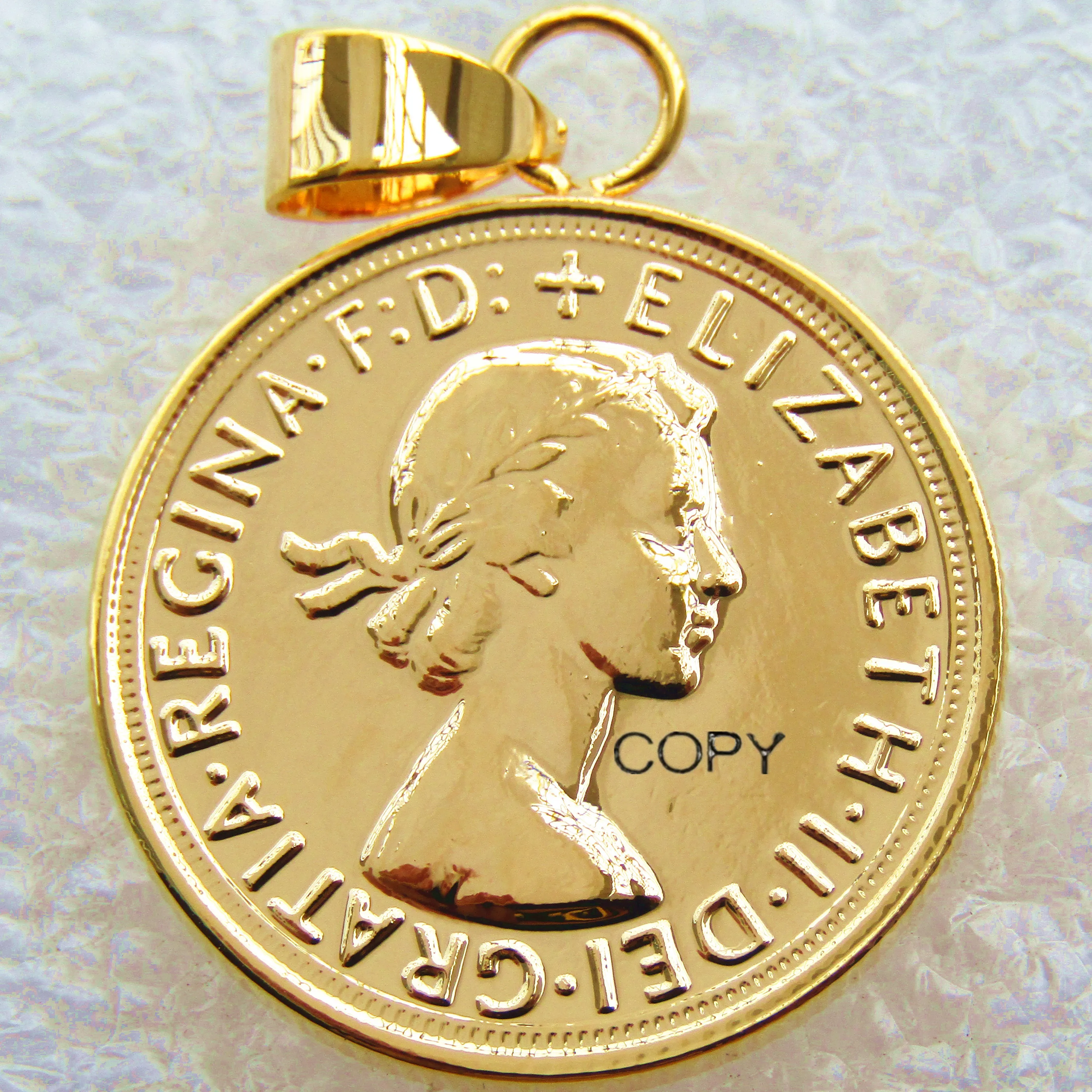 P(24)Coin Pendant 1964 REGINA FD ELIZABETH II DEI GRATIA GOLD PLATED 1 SOVEREIGN COPY COINS(diameter:22mm)