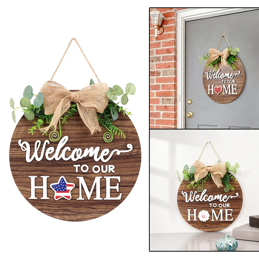 

Rustic Wooden Welcome Sign Porch Decor ing Pendant Wreath Outdoor Indoor