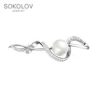 Брошь SOKOLOV из серебра с жемчугом и фианитами, Серебро, 925, Оригинальная продукция