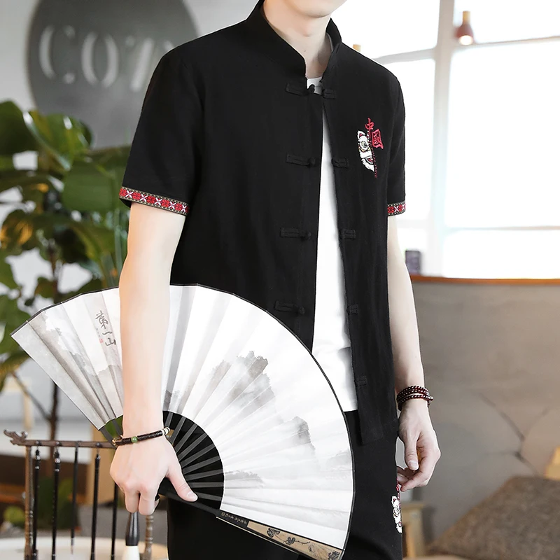 

Fashion Chinese Suit for Men Shirt + Chinese Pants Set Wushu Tai Chi Uniform Kung Fu Cotton Linen Tops Trousers Tang Suit