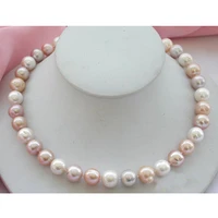 new unique round pearl necklace 17 12mm round white pink freshwater pearl necklace single big size choker fine jewelry