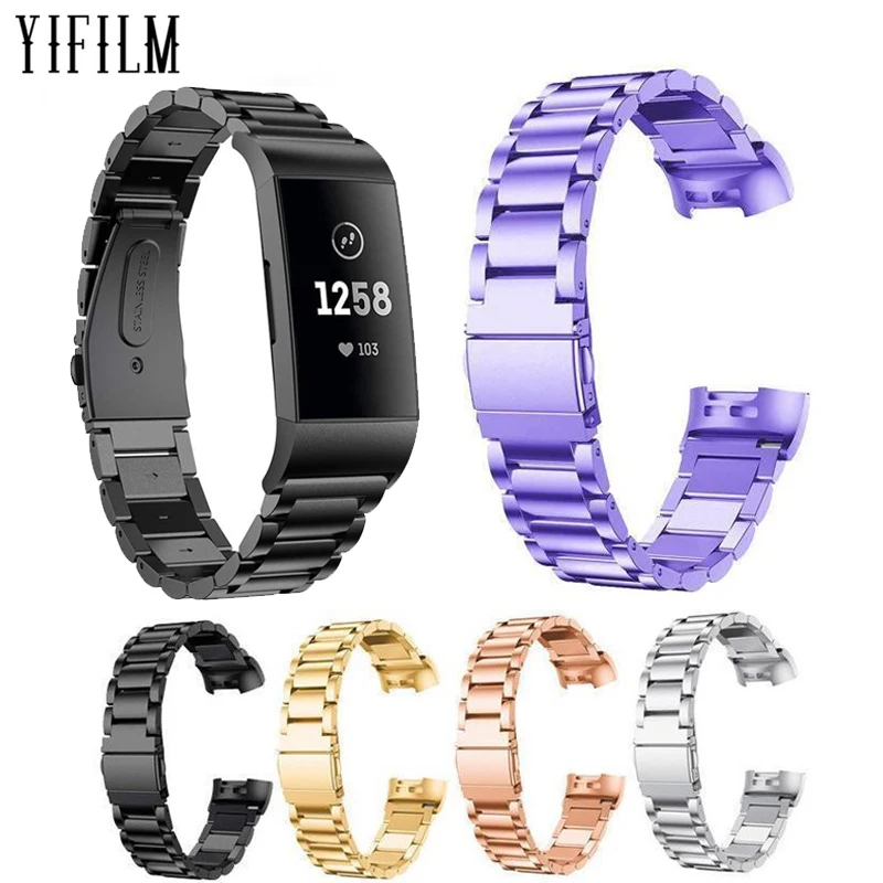 

Браслет для умных часов Fitbit Charge 3/4, металлический браслет из нержавеющей стали с тремя бусинами, с металлической пряжкой, высокого качества, ...