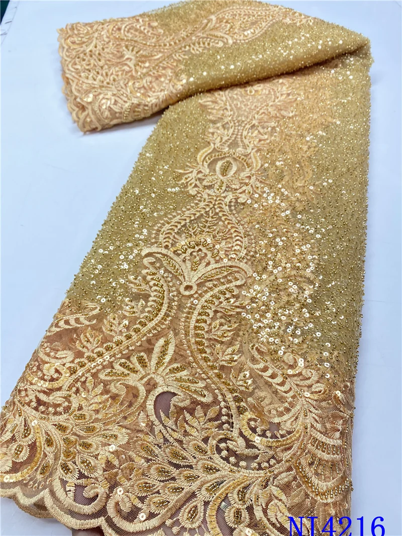 

В африканском стиле золотого цвета из бисера кружевной ткани 2020 высокое качество кружева ручной работы в нигерийском стиле кружевных ткане...