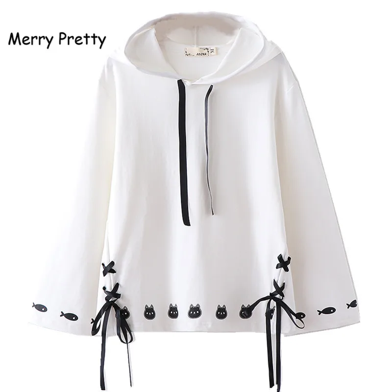 MERRY PRETTY женские толстовки с капюшоном на шнуровке с мультяшным принтом, весенние хлопковые толстовки с длинным рукавом, женские милые пуловеры в стиле Харадзюку