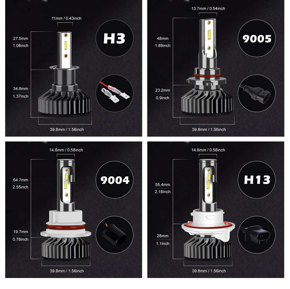 

H7 9005 9007 H11 H4 Led Car Headlight Bulb Kit 6500K CSP 1860 Chip H1 H3 HB3 9006 hb4 880 881 H8 H9 LED Bulb Auto Fog Light