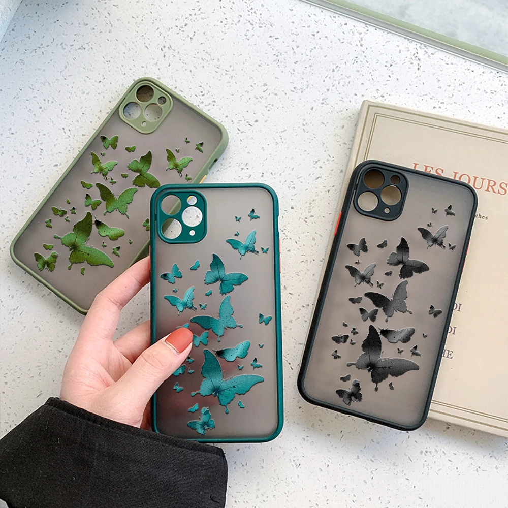 

Phone case for Iphone 13 12 XS 11 Pro Max Mini 7 8 6 6s Plus SE2020 X XR Simple Lines creative Case Pretty butterfly Transparent