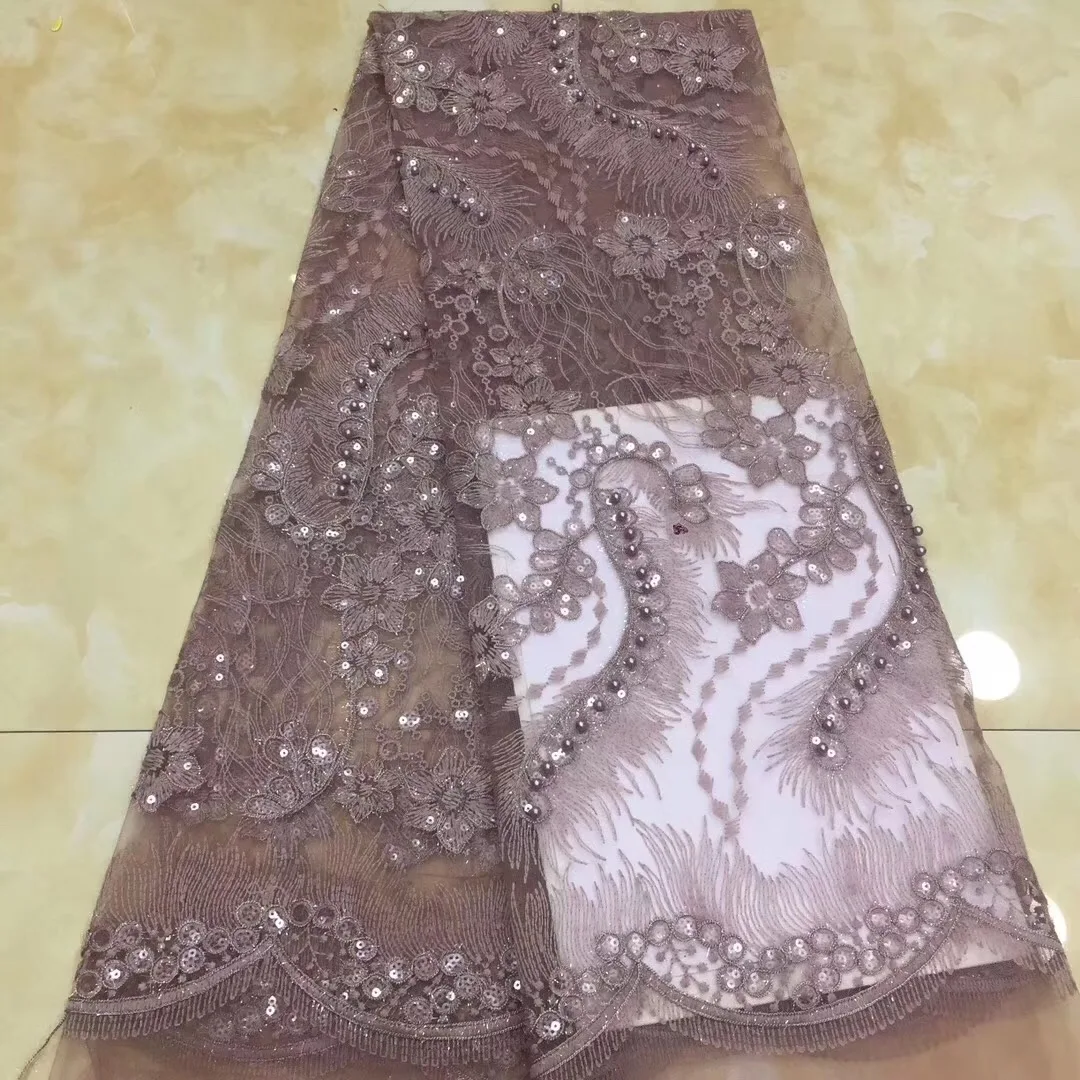 

2018 African Lace Fabrics French High Quality Bridal Beaded Nigerian Lace Tulle Lace Fabric For Wedding Dress