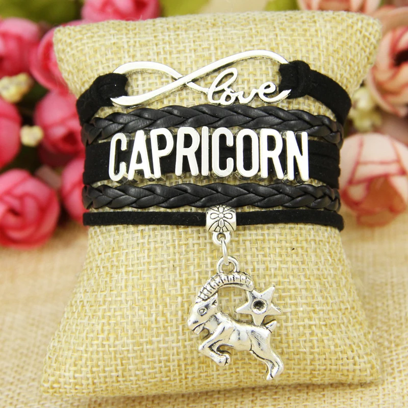 12 знаков зодиака Созвездия знака Панк Черная кнопка плетеный кожаный браслет для