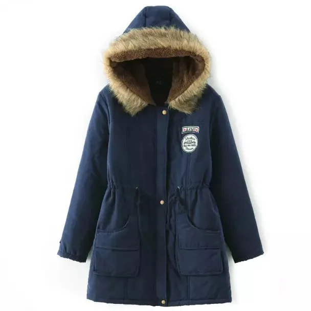 Navy Blue Lusumily новые зимние военные Пальто для женщин хлопок капюшон с подкладкой куртка длинная Повседневная парка толщина размера плюс 3XL пальто Зимняя верхняя одежда - Цвет: Navy Blue