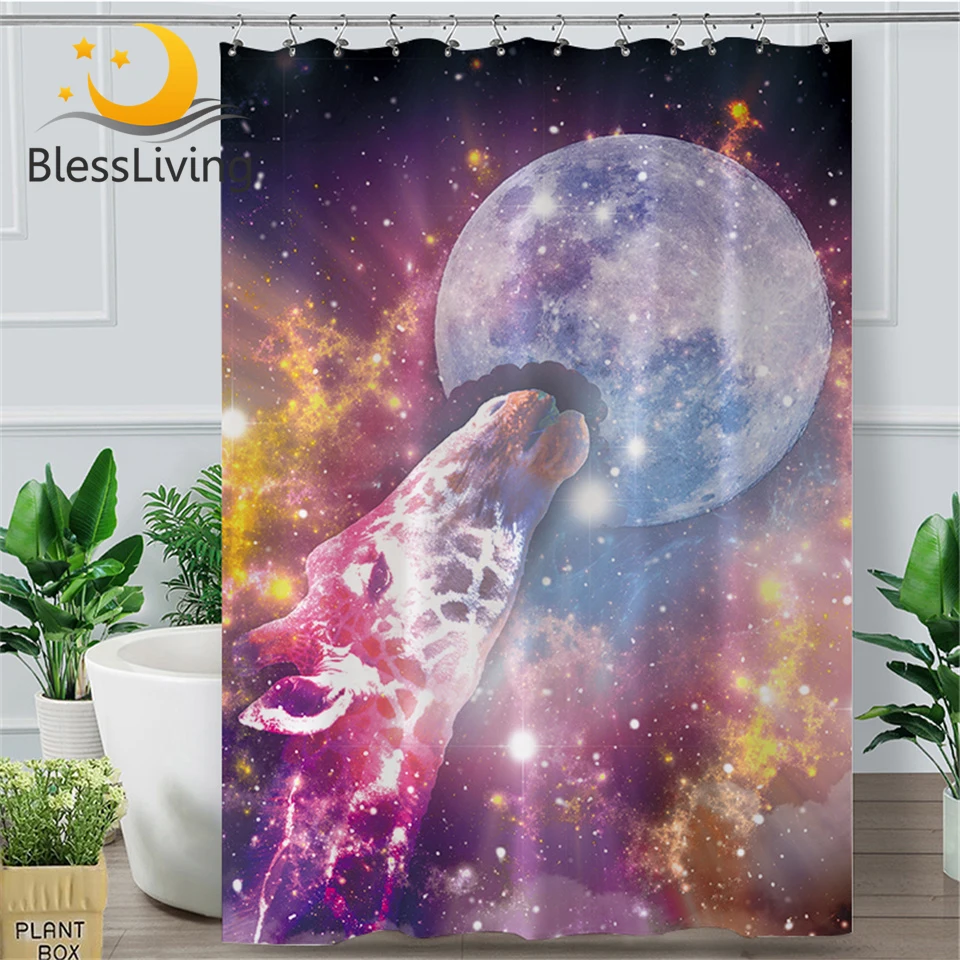 Занавеска для душа с изображением единорога и Луны из полиэстера|Шторы душа| |