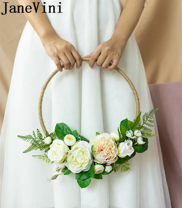 JaneVini румяна Розовый пион букет невесты искусственные розы корзина Круглый