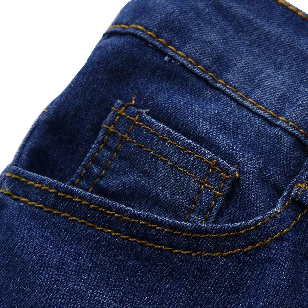 

Women Jeans Polyester Mid Waist Holes Pockets Stretch Skinny Jeans Pencil Pants vaqueros mujer #D