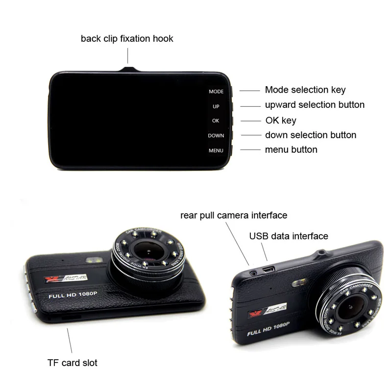 

ANSTAR 4.0" IPS Car DVR Camera Dual Lens Dash Cam FHD 1080P With Rear View Motion Detection+G-Sensor Dvr Dash Cam