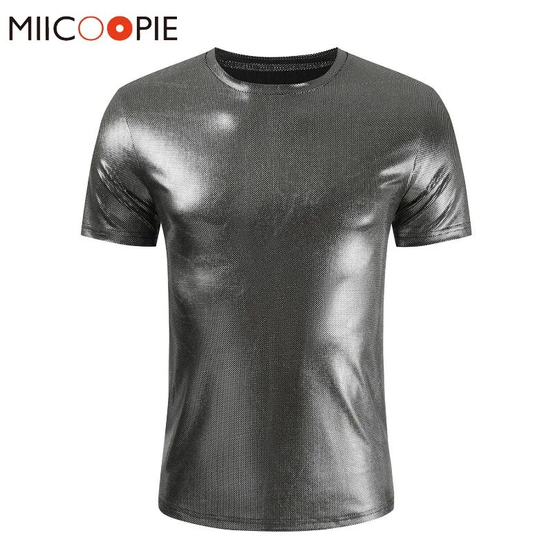 

Футболка мужская в горошек, Облегающая рубашка с коротким рукавом и круглым вырезом, с покрытием под золото и серебро, в азиатском стиле, мод...