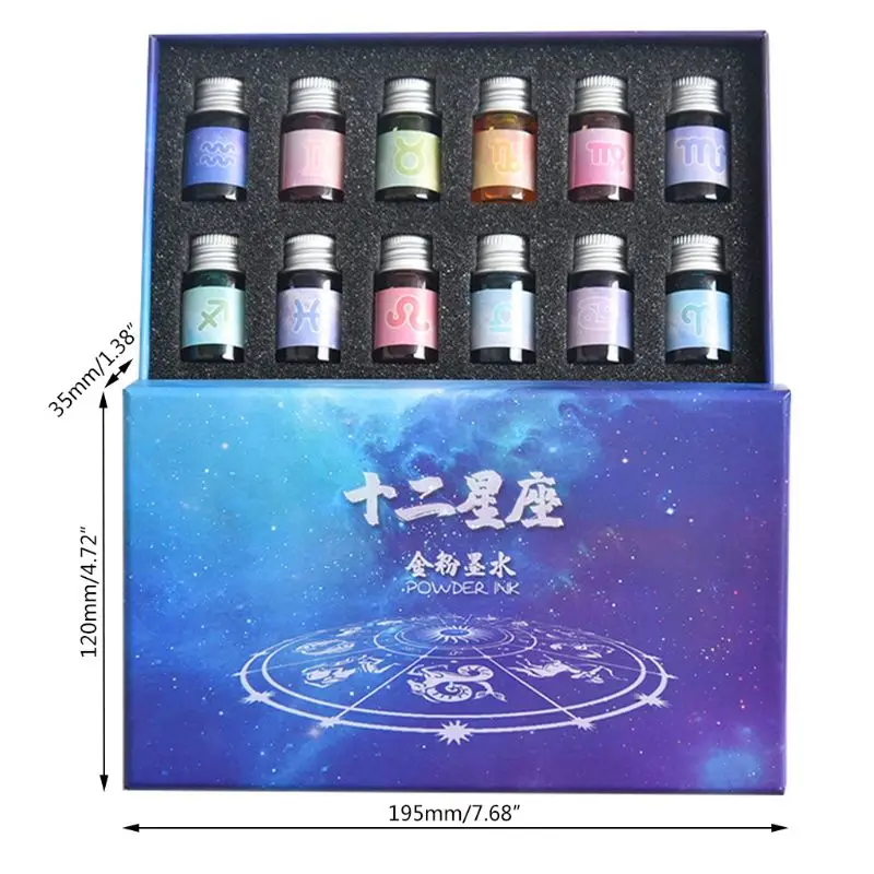 

12 Constellation ink Gold Powder Glass dip pen Student Writing Signature Filling 203B