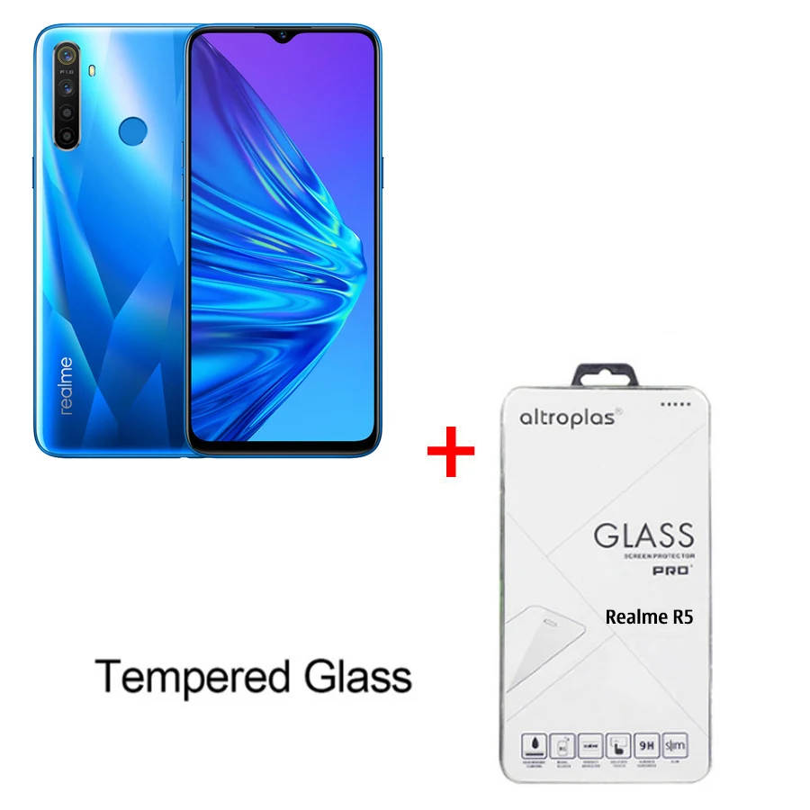 Blue N Temper Glass EU версия OPPO Realme 5 6,5 ''3/4 ГБ Оперативная память 64/128 ГБ Встроенная память Snapdragon 665 AIE Восьмиядерный 5000 мА/ч, 12MP+ 13MP Quad камеры мобильного телефона - Цвет: Blue N Temper Glass