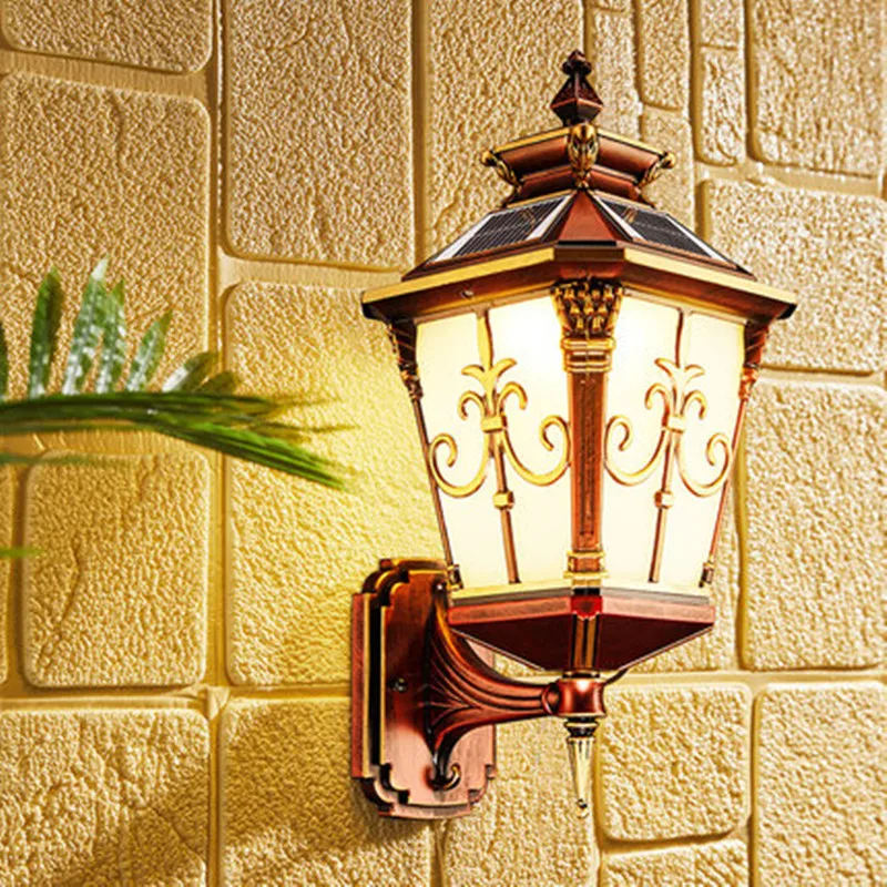 Цена Европейский СВЕТОДИОДНЫЙ Уличный настенный светильник с солнечной панелью, водонепроницаемый точечный светильник для сада, уличная насте...