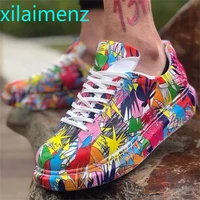 fashion big size 35 44 graffiti lace up female s sneakers casual autumn women shoes brand mixed color wedges women sneakers