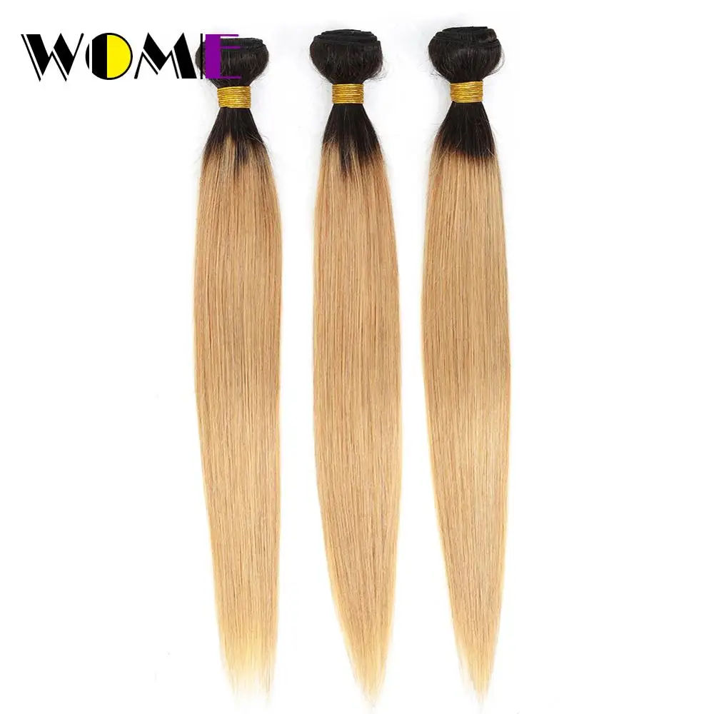 Wome предварительно цветные прямые волосы Омбре переплетения пучки с закрытием 1b/27