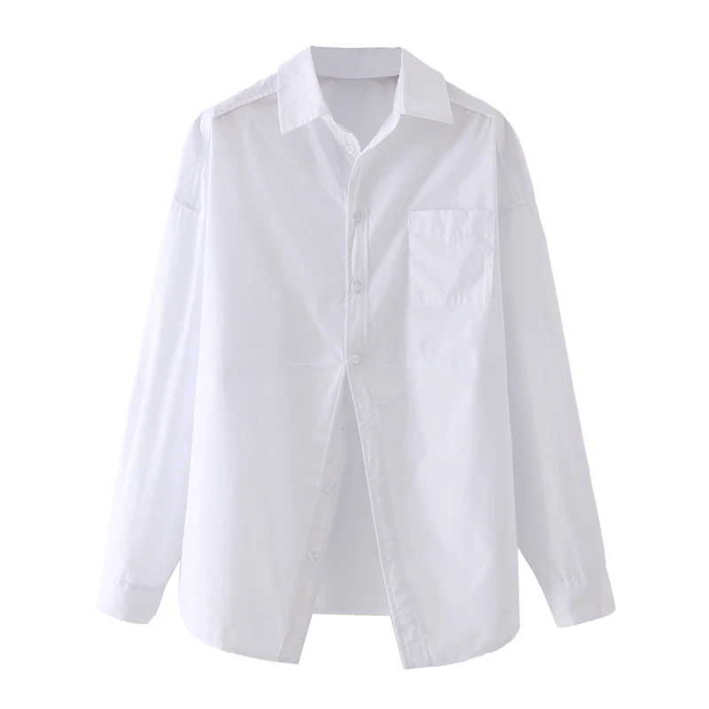 

MESTTRAF Sexy 2022 Women With Pocket White Lapel Blouses Vintage Long Sleeve Button-up Female Shirts Chic Tops