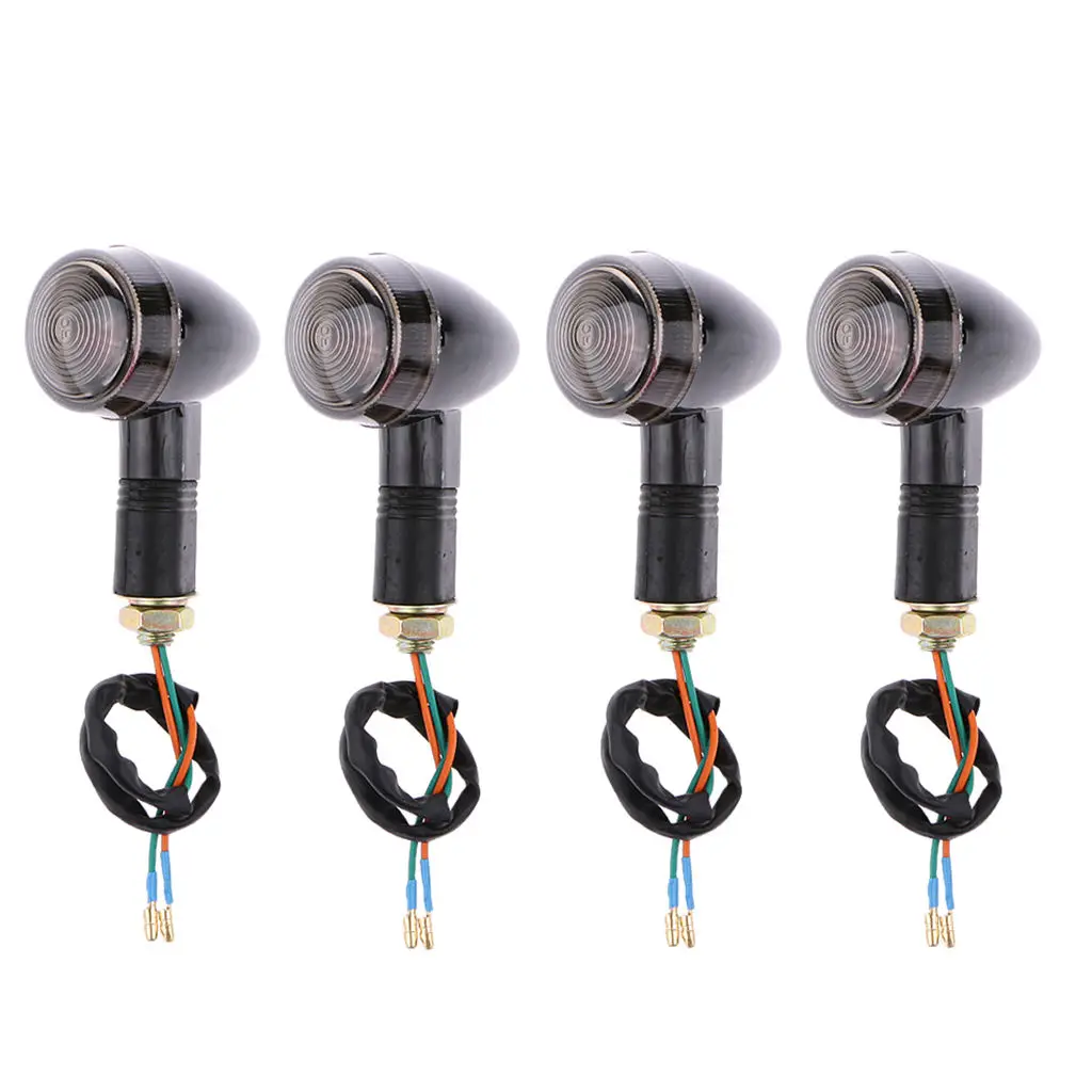 

Universal Motorcycle Black Mini Bullet Turn Signal Blinker with Smoke Lens Pack of 4
