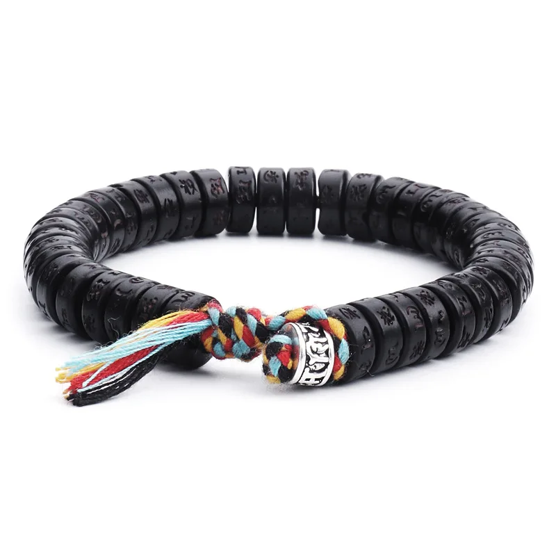 

BOEYCJR Buddhist Amulet Coco Nut Shell Bead Energy Alloy Bracelet Yoga Jewelry Fashion Lucky Bracelet for Men or Woman