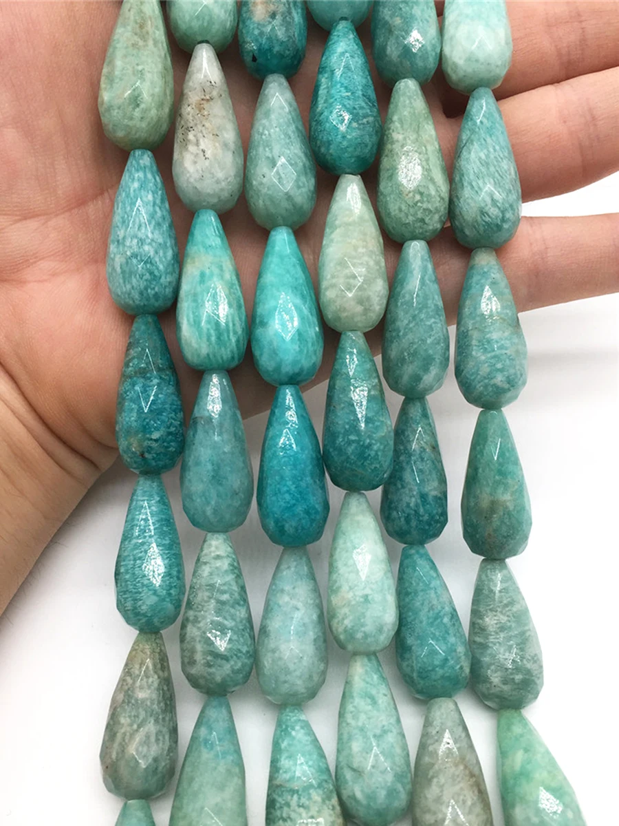 

High Quality Natural Amazonite Handmade Tianhe Drop Beads Faceted Loose For Jewelry Making DIY Necklace Bracelet 15''12x26mm