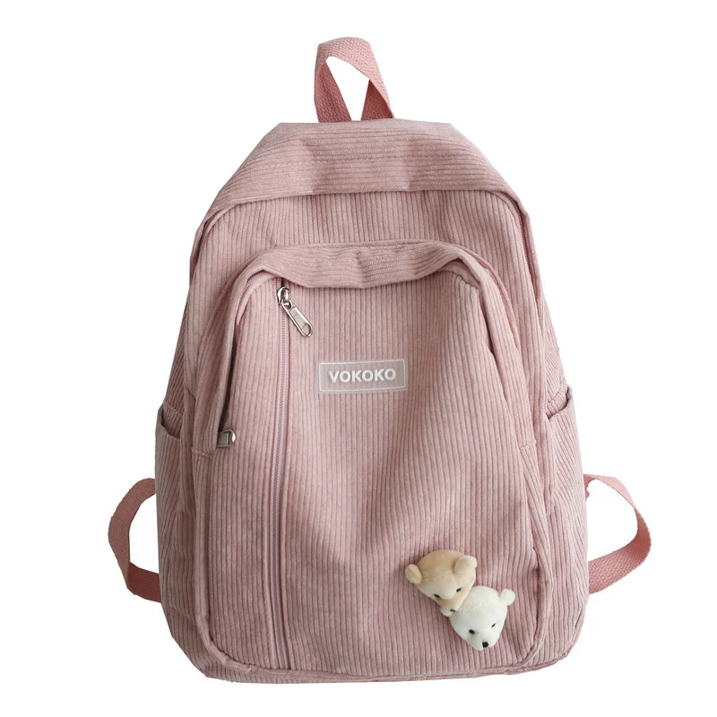 

Striped Cute Lady Schoolbag Corduroy Female Backpack Schoolbag Girl Boy Luxury Harajuku Female Fashion School Bag Student